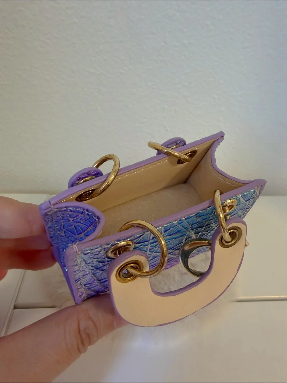 Genuine Leather Iridescent Blue Purple Mini Bag Charm